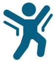 a blue sign with a person jumping in the air.