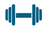 a pair of blue dumbbells on a white background.