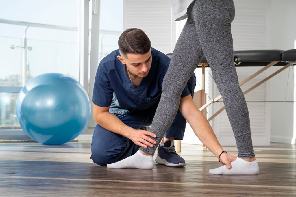 a man and a woman doing stretching exercises.